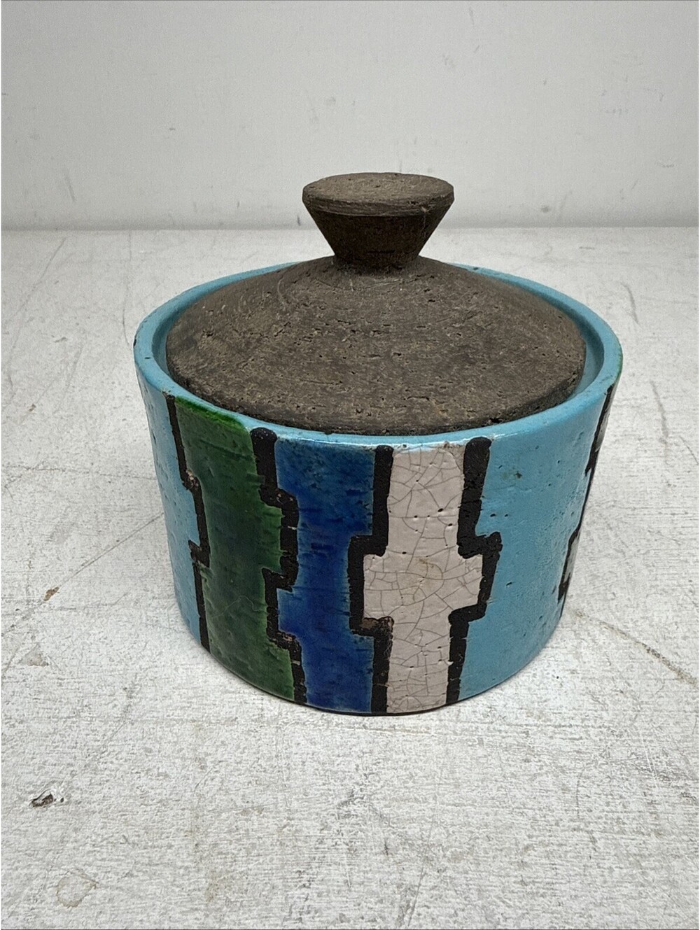 Vintage Bitossi Aldo Londi Rimini Blue Lidded Jar Italy MCM Pottery Read